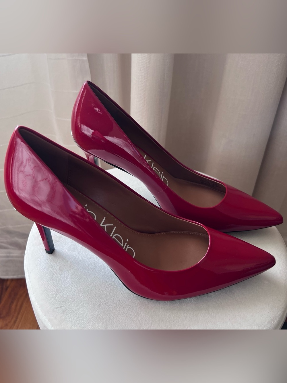 Calvin Klein Gayle Patent Pointed Toe Pumps Crimson Red 9M
